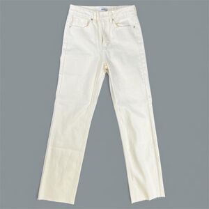 JBD Jeans Womens 26 cream ecru  Straight Leg Cropped raw hem jeans